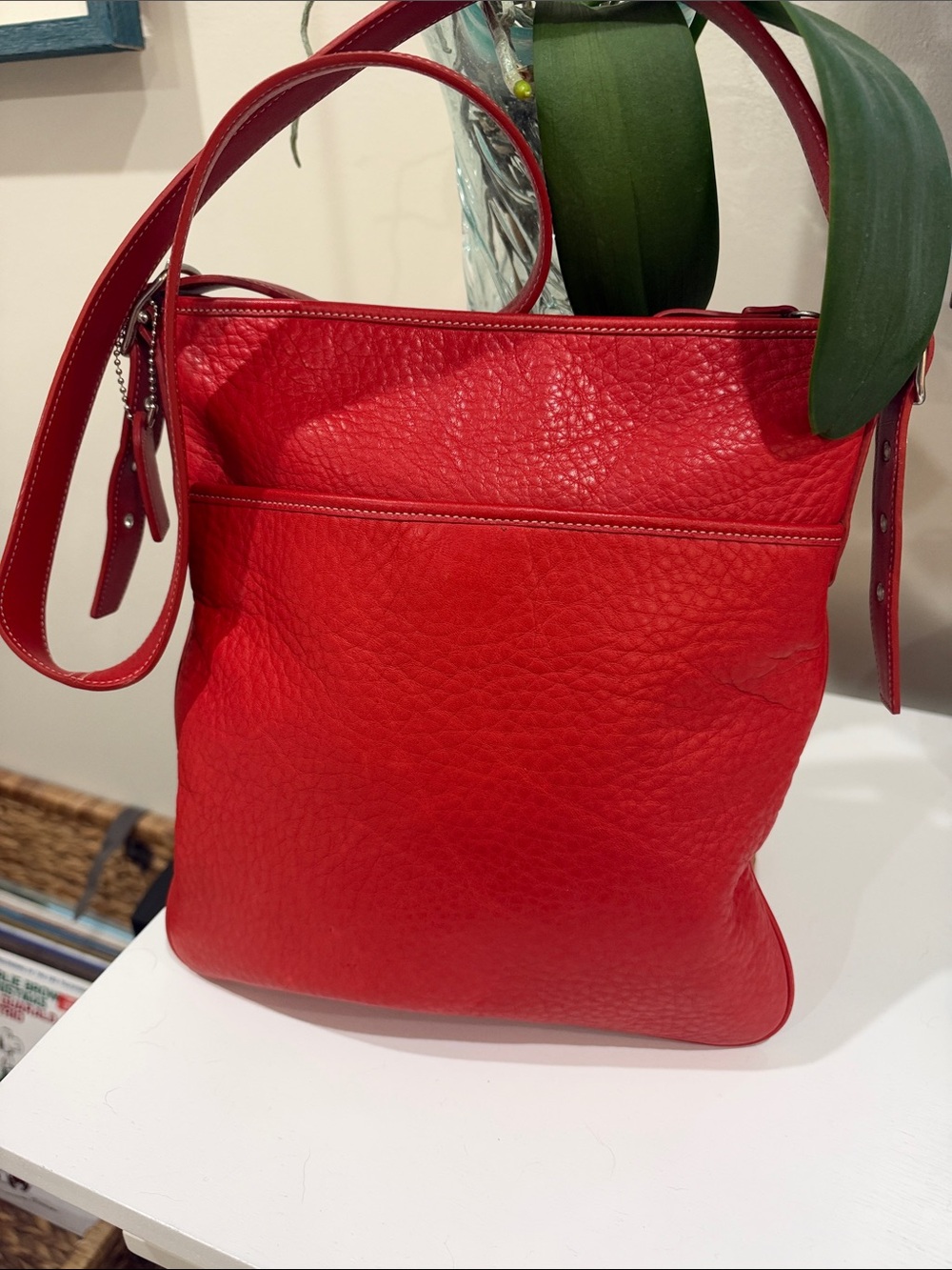 Coach Vintage Red Pebbled Leather Crossbody Bag and original booklet